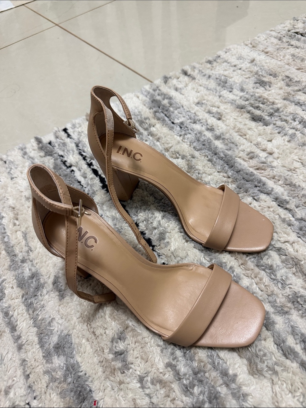 INC International Concepts Blush-Tan Ankle Strap Block Heel Sandals